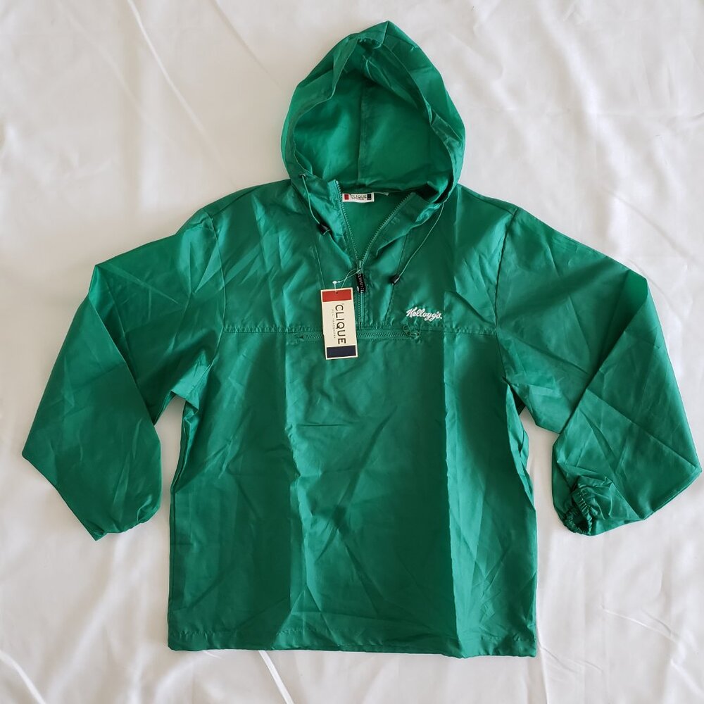 Clique Embroidered Hoodie Winbreaker Rain Jacket SZ S Green